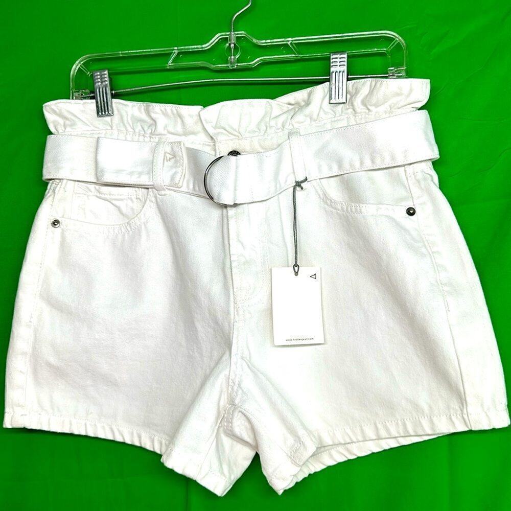 NWT Hidden Jean White Paperbag Belted Shorts Size Small